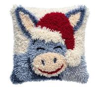 AxiangziK animal Kit de Crochet à Loquet Coussin,Âne portant un chapeau de Père Noël,DIY Crochet à la Main Kits Artisanat pour Adultes Broderie Débutants Décoration d'intérieur,43x43cm