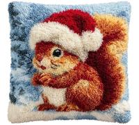 AxiangziK animal Latch Hook Cushion Kits for Adults,Écureuil portant un chapeau de Père Noël,Latch Hook Pillow Case Kits Embroidery,DIY Needlework Pillow Cover Cushion Making,17x17in