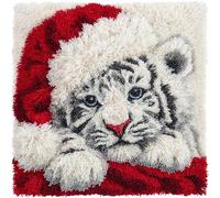 AxiangziK animal Latch Hook Cushion Kits,Tigre blanc portant un chapeau de Père Noël,Latch Hook Pillow Case Embroidery Kits,DIY Needlework Pillow Cover Sofa Cushion Rug Making,17x17in