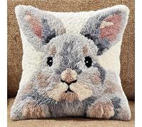 AxiangziK animal Loquet Crochet Kit Complet Housse de Coussin,Lapin gris,Taie d'oreiller de Coussins Kits de Crochet pour Enfants Adultes,Décoration Intérieure,43x43cm