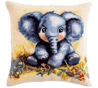 AxiangziK Animaux de dessins animés Kit Crochet De Verrouillage Tapis Diy Broderie,Un bébé éléphant mignon,Kit Tapis Point Noué À Faire Pour Débutants,Adultes Ou Enfants,Latch Hook Coussin,43x43cm