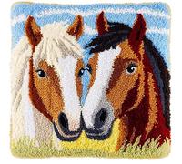 AxiangziK Animaux des prairies DIY Loquet Crochet Kit Complet Housse de Coussin,Couple de chevaux,Kits de Crochet pour Débutants Adultes ou Enfants,Artisanat Créatif,43x43cm