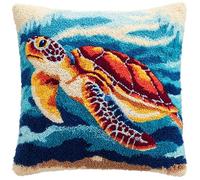 AxiangziK animaux marins DIY Kit de crochet à loquet,Tortues de mer,Kit de crochet à loquet pour oreiller,d'artisanat de coussin Taie d'oreiller,Décoration de Noël,43x43cm