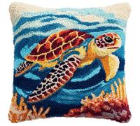 AxiangziK animaux marins Latch Hook Cushion Kits,Tortues de mer,Latch Hook Pillow Case Embroidery Kits,DIY Needlework Pillow Cover Sofa Cushion Rug Making,17x17in
