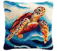 AxiangziK animaux marins Loquet DIY Kits Tapis,Tortues de mer,Kits De Crochet De Verrouillage Coussin Broderie Créative Cadeau pour Les Enfants/Adultes Débutants,43x43cm