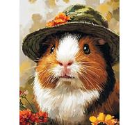 AxiangziK animaux mignons 11CT Kit Broderie Point de Croix Estampé Adultes,Cochon d'Inde portant un chapeau,Compté Point de Croix Kits,DIY Pré Imprimé Canevas art broderie,40x50cm