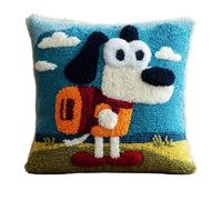 AxiangziK animaux mignons DIY Kit de crochet à loquet,Chiot portant un cartable,taie d'oreiller pré-imprimé,fils au crochet,coussin tricoté pour la maison,le canapé,43x43cm