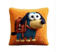 AxiangziK animaux mignons Kit Crochet de Verrouillage Tapis DIY Broderie,Chiot portant un cartable,Kit de Coussin avec Crochet à Loquet Coussin au Point Noué,43x43cm