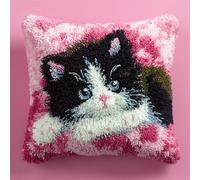 AxiangziK animaux mignons Kits de crochet de loquet,Chaton rose,housse de coussin,kits de broderie,DIY tapis à broder,Coussin au Point Noué,43x43cm