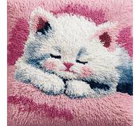AxiangziK animaux mignons Latch Hook Pillow Case Embroidery Kits,Chaton rose,DIY Latch Hook Cushion Cover Kits for Kids & Adults Beginners,Sofa Cushion Cover,17x17in