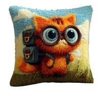 AxiangziK animaux mignons Loquet Crochet Coussin Kits,chat portant un cartable,Kit Crochet DIY Coussin Couvre Avec Loquet Crochet Outil Adapté Pour Enfants Et Adultes,43x43cm