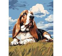 AxiangziK Broderie Point de Croix Canevas Kits 11CT,Chien Basset Hound couché sur l'herbe,Adulte Debutant Pré Imprimé Point de Croix Kit Complet DIY Décoration d'intérieur,40x50cm