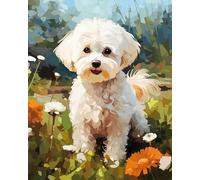 AxiangziK Canevas Broderie Point de Croix Kit Complet Adulte,Chien Bichon Frisé et Fleurs,Kit Broderie 11CT Point de Croix Compté Imprimé,Home Deco,40x50cm