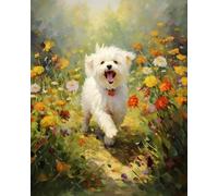 AxiangziK Canevas Broderie Point de Croix Kit Complet Adulte Debutant,Chien Bichon Frisé et Fleurs,Compté Pré Imprimé 11CT Cross Stitch Loisirs Créatifs Set,40x50cm