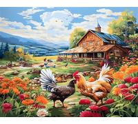 AxiangziK Canevas Broderie Point de Croix Kit Complet,Paysage de ferme rurale,Kit Broderie Point de Croix Compté Imprimé Adulte,Loisirs CréAtifs Broderie,40x50cm