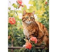 AxiangziK canevas kit complet adulte Chat tigré animal et fleurs,imprimé broderie point de croix,11CT point de croix kit complet pour art décoration,40x50cm