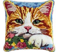 AxiangziK chat animal Kit Crochet de Verrouillage Tapis DIY Broderie,Chaton mignon,Kit de Coussin avec Crochet à Loquet Coussin au Point Noué,43x43cm