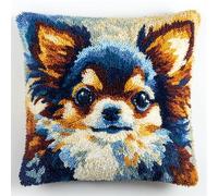 AxiangziK Chien animal DIY Kit de crochet à loquet,Chihuahua,taie d'oreiller pré-imprimé,fils au crochet,coussin tricoté pour la maison,le canapé,43x43cm