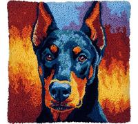 AxiangziK Chien animal Kits de crochet de loquet,Doberman Pinscher coloré,housse de coussin,kits de broderie,DIY tapis à broder,Coussin au Point Noué,43x43cm