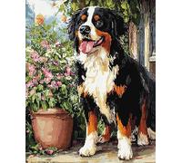 AxiangziK chien Broderie Point de Croix Kit de Broderie 11CT,pot de fleurs pour bouvier bernois,DIY Broderie à la main Compté Adultes Broderie Debutant Starter Complet Kit,40x50cm