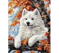 AxiangziK chien point de croix kit complet,Samoyède mignon,11CT canevas point de croix,debutant broderie point de croix imprimé,40x50cm