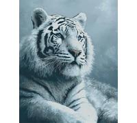 AxiangziK DIY Création de tapis et canvas Portrait du tigre blanc 100x140cm | Animal Kit De Tapis À Faire Soi-Même Broderie Au Crochet Toile Imprimée Décoration D'Intérieur