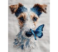AxiangziK DIY Cross Stitch Kit Chien et papillon 11CT 30x40cm