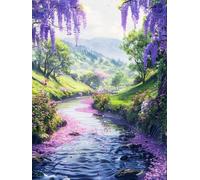 AxiangziK DIY Cross Stitch Kit Rivière des arbres fleuris 11CT 30x40cm