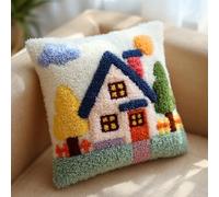 AxiangziK DIY Kit de crochet à loquet,maison de style dessin animé Kit de crochet à loquet pour oreiller,d'artisanat de coussin Taie d'oreiller,Décoration de Noël,43x43cm