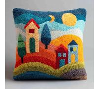 AxiangziK DIY Kit de crochet à loquet,maison de style dessin animé taie d'oreiller pré-imprimé,fils au crochet,coussin tricoté pour la maison,le canapé,43x43cm