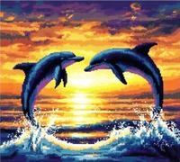 AxiangziK DIY Kits De Broderie Vagues et dauphins 11CT 40x50cm