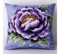 AxiangziK Fleurs violettes Diy Coussin De Kit,Fleurs de pivoine en fleurs,Loquet Crochet Coussin Kit Crochet, Coussin, Tapis, Couture, Cadeau Pour La Maison Et Le Canapé,43x43cm