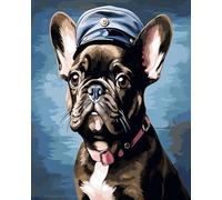 AxiangziK Kit Broderie Point de Croix Compté Animal de compagnie coloré Bouledogue français,DIY débutant canevas point de croix kit 11CT toile pré-imprimé noel décoration de la maison,40x50cm