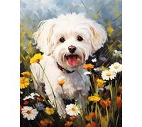AxiangziK Kit Broderie Point de Croix Compté Pré Imprimé,Chien Bichon Frisé et Fleurs,Canevas Broderie Point de Croix Kit Complet Adulte Debutant,fil de coton 11CT,40x50cm