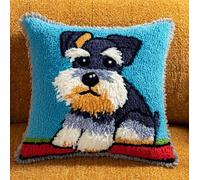 AxiangziK Kit Crochet de Verrouillage Tapis DIY Broderie,chien Schnauzer Kit de Coussin avec Crochet à Loquet Coussin au Point Noué,43x43cm