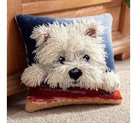 AxiangziK Kit Crochet de Verrouillage Tapis DIY Broderie,chien terrier blanc de West High Kit de Coussin avec Crochet à Loquet Coussin au Point Noué,43x43cm