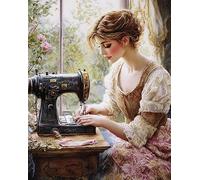 AxiangziK Kit de broderie au point de croix pré-imprimé pour adultes 11CT,Machine à coudre rétro et femme,Kits de broderie au point compté,40x50cm