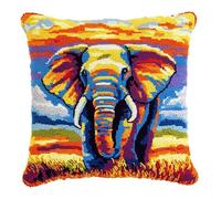 AxiangziK Kit De Crochet À Loquet Coussin,Éléphant animal coloré,Kit Fabrication Taie d'oreiller Coussins Tapis de broderie,Crochet pour Adultes,43x43cm