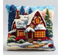 AxiangziK Kit De Crochet À Loquet Coussin,Maison de campagne de Noël,Kit de crochet de loquet,taie d'oreiller avec motif pré-imprimé pour la maison Noël,43x43cm