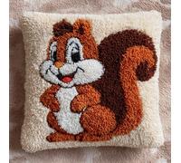 AxiangziK Kit De Crochet À Loquet Coussin,Un écureuil heureux Kit Fabrication Taie d'oreiller Coussins Tapis de broderie,Crochet pour Adultes,43x43cm