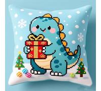 AxiangziK Kit de crochet de loquet,Dinosaure de Noël,Kit de housse de coussin avec crochet à loquet Crochet pour Enfants Adultes Débutants,43x43cm
