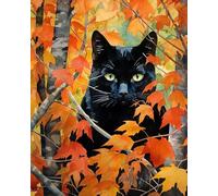 AxiangziK Kit de point de croix Bricolage Chat noir et feuille d'érable,kit de démarrage de broderie pré -imprimée canevas kit complet adulte ou enfants,40x50cm