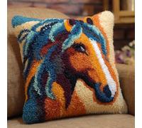 AxiangziK Kits de crochet de loquet,Animaux et chevaux,housse de coussin,kits de broderie,DIY tapis à broder,Coussin au Point Noué,43x43cm