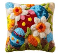 AxiangziK Kits de crochet de loquet,œufs de Pâques et fleurs housse de coussin,kits de broderie,DIY tapis à broder,Coussin au Point Noué,43x43cm