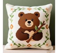AxiangziK Latch Hook Cushion Kits,Animal ours brun,Latch Hook Pillow Case Embroidery Kits,DIY Needlework Pillow Cover Sofa Cushion Rug Making,17x17in