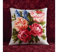 AxiangziK Latch Hook Cushion Kits,Belles fleurs de pivoine,Latch Hook Pillow Case Embroidery Kits,DIY Needlework Pillow Cover Sofa Cushion Rug Making,17x17in