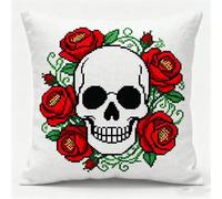 AxiangziK Latch Hook Cushion Kits,Crâne floral,Latch Hook Pillow Case Embroidery Kits,DIY Needlework Pillow Cover Sofa Cushion Rug Making,17x17in