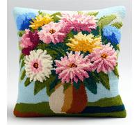 AxiangziK Latch Hook Cushion Kits,De magnifiques marguerites,Latch Hook Pillow Case Embroidery Kits,DIY Needlework Pillow Cover Sofa Cushion Rug Making,17x17in