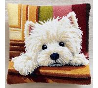 AxiangziK Latch Hook Cushion Kits for Adults,chien terrier blanc de West High Latch Hook Pillow Case Kits Embroidery,DIY Needlework Pillow Cover Cushion Making,17x17in