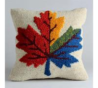 AxiangziK Latch Hook Cushion Kits for Adults,feuilles d'érable d'automne,Latch Hook Pillow Case Kits Embroidery,DIY Needlework Pillow Cover Cushion Making,17x17in